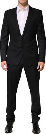 Dolce & Gabbana Mens Black Jacquard Single Breasted 2 Piece Suit Virgin Wool Silk Cashmere