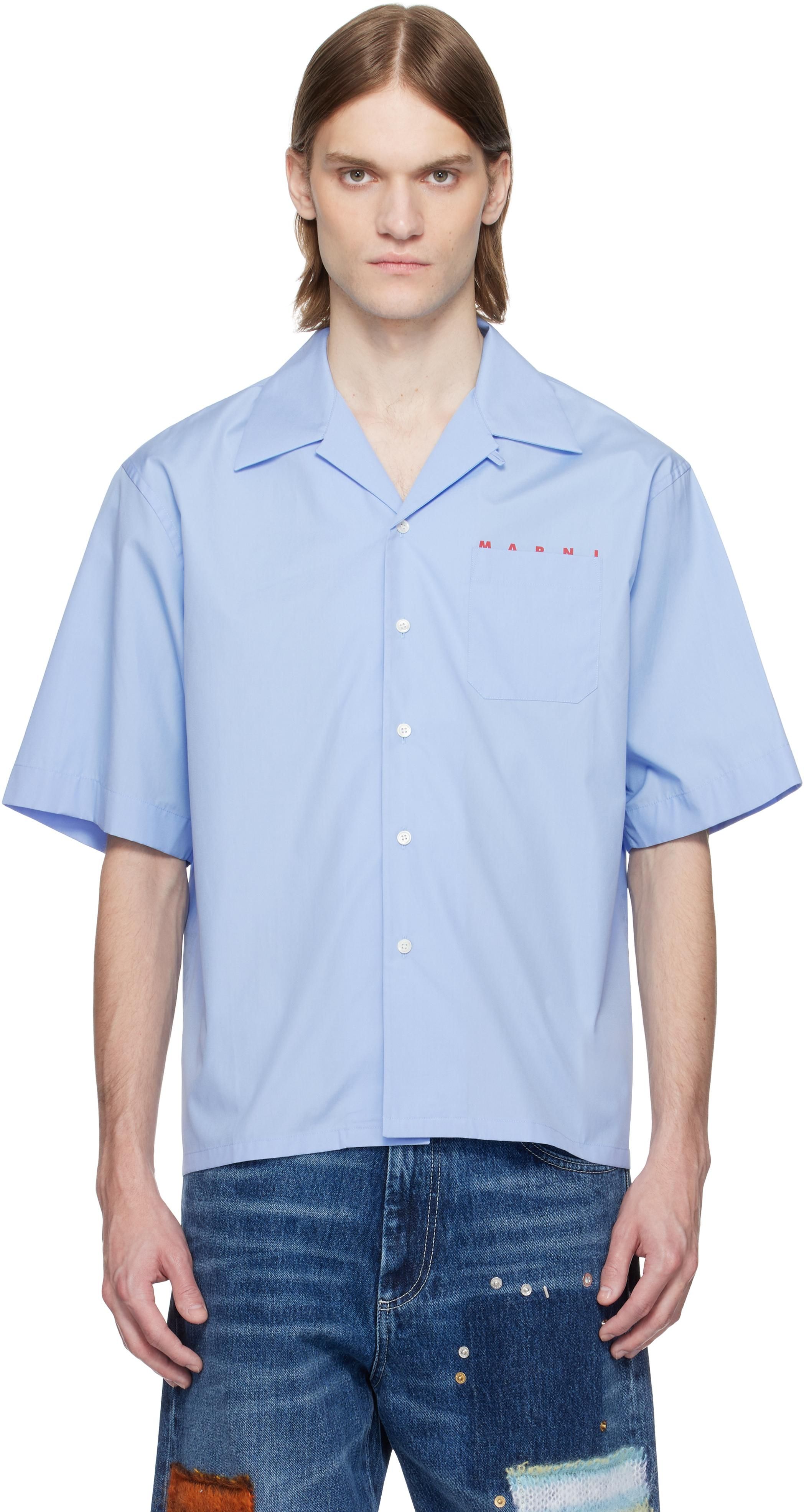 Marni Hemden Embroidered Logo Boxy Shirt, Brand Size 48 (US
