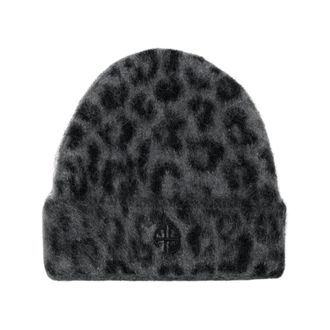 Anine Bing Grijze Luipaard Beanie - Vintage Stijl - Dames - Hoeden - Grijs - ONE Size - Wol - Accessoires