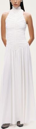 Nocturne Ruched High-Neck Maxi Dress in White at Nordstrom, Size X-Small Eu
