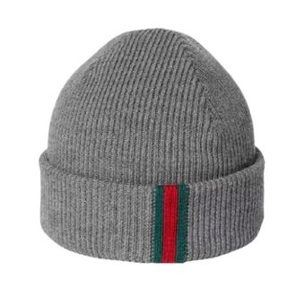 Gucci Accessoires, Dames, Grijs, M, Wol, Web-streep wollen beanie