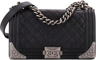 Chanel Paris-Dallas Boy Flap Bag Quilted Calfskin with Metal Adornments Old Medium shoulder bag - Zwart