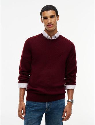 Tommy Hilfiger Mens Lambswool Crewneck Sweater - Deep Rouge - XL