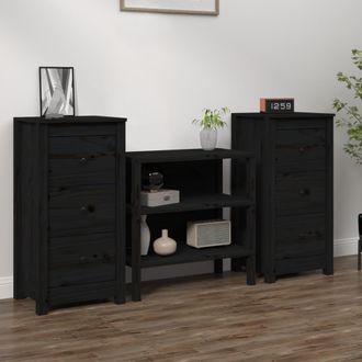 vidaXL Aparadores 2 Uds Madera Maciza De Pino Negro 40x35x80 Cm Vidaxl