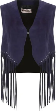 Roberto Cavalli Sleeveless Fringed Suede Vest, Brand Size 38 ( US Size 4 )