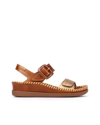 Pikolinos CADAQUES Womens Leather Wedge Sandals, Brandy, 38 EU