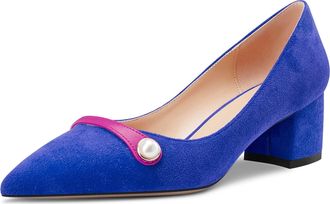 Castamere Women Chunky Block Mid Heel Pointed Toe Slip-on Pumps Court Shoe Wedding Dress 5 CM Heels Royal Blue 7.5 UK