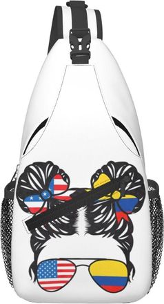 Generic Half American Half Colombian Woman Colombia Flag Sling Bag Breathable Cross Body Bag Adjustable Crossbody Bags For Cycling Men Camping