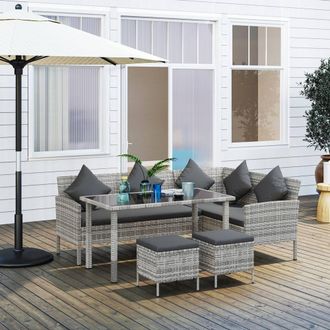 OUTSUNNY 5Pcs Rattan Dining Corner Sofa Set, Garden Furniture Set, Dark Grey