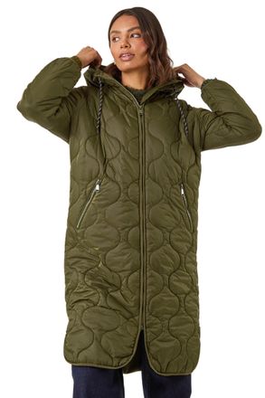 Roman Womens Quilted Hooded Coat - Khaki - Size 20 UK