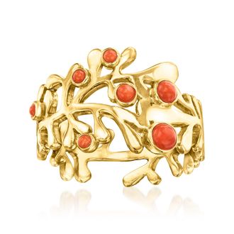 Ross-Simons Red Coral Ring in 18kt Gold Over Sterling