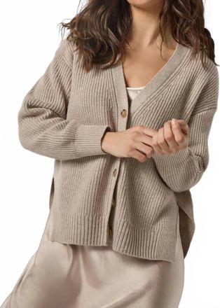Lilla P Relaxed Side Vent Cardigan In Wheat