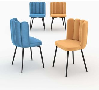 Rendez-Vous D&eacute;co Pack De 4 Sillas De Terciopelo Azul Y Amarillo - Rosy