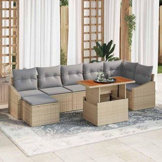 vidaXL Conjunto De Comedor De Jard&iacute;n Con Coj&iacute;n 8 Pcs Beige, Gris Vidaxl