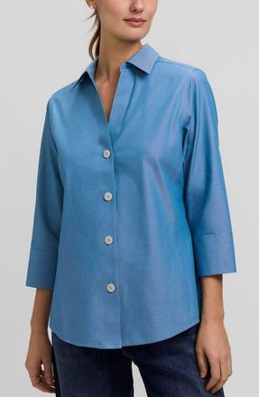 Foxcroft Paityn Non-Iron Cotton Shirt in Soft Indigo Blue at Nordstrom, Size 12