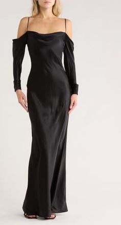 L'agence Melly Cold Shoulder Long Sleeve Silk Dress in Black at Nordstrom Rack, Size 8