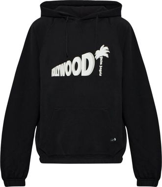Palm Angels Black Sunset Blvd Palm Print Cotton Pullover Hoodie
