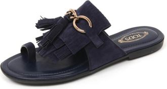 Tod's Frangia sandaal schoen gemaakt in Itali&euml; - Dames - Slippers - Blauw - 35 EU - Leer - Schoenen
