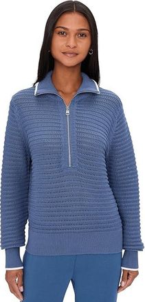 Varley Morwenna 1/2 Zip Knit Womens Sweater Bijou Blue : XXS, Cotton