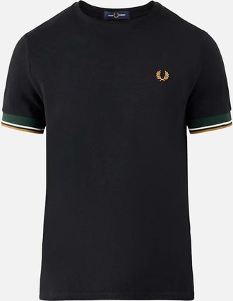 Fred Perry Mens Fred Perry Twin Tipped Cuff T-Shirt Black/Green/Caramel - Size: 38