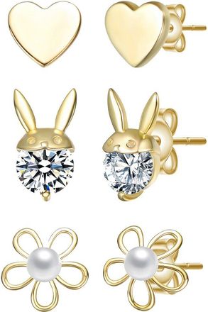 Genevive 14K Plated Cz Stud Earrings