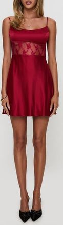 Princess Polly Le Tigre Lace Inset Satin Minidress in Red at Nordstrom, Size 4