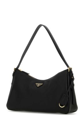 Prada Womens Nylon With Gold-Tone Hardware Shoulder Bag Black Leather