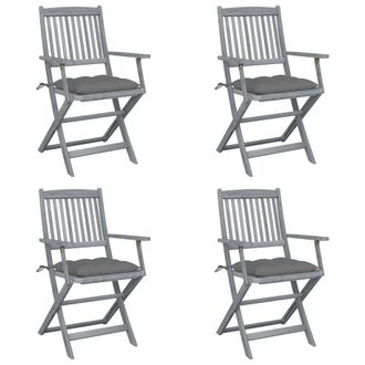 vidaXL Vidaxl - Sillas De Jard&iacute;n Plegables 4 Uds Cojines Madera Maciza Acacia