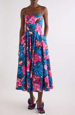 Givenchy Sliced A-Line Cotton Poplin Midi Dress in Royal Blue at Nordstrom, Size 42