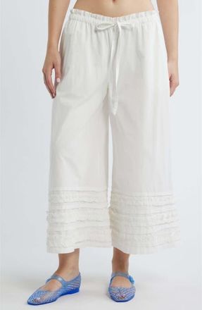 Damson Madder Florintina Ruffle Bloomers Crop Wide Leg Pants in White at Nordstrom, Size 12 Us