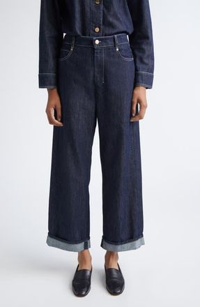 Max Mara Chiara Crop Wide Leg Jeans in Ultramarine at Nordstrom, Size 12