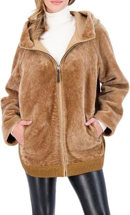 Gorski Reversible Textured Genuine Shearling Lamb Zip Parka with Ribbed Hem in Latte/latte at Nordstrom, Size X-Large