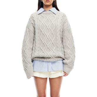 Lioness Gigi Oversize Cable Stitch Sweater in Cloud at Nordstrom, Size Small