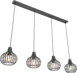 QAZQA Smart Pendant Lamp Black 4-Lights Incl. 4 Wifi G95 - Saffira