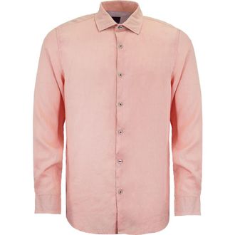 Lords of Harlech Uomo Solid Long Sleeve Fine Linen Shirt in Laurent Pink at Nordstrom, Size X-Large