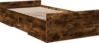 vidaXL Cama Con Cajones Madera De Ingenier&iacute;a Roble Ahumado 90x190 Cm Vidaxl