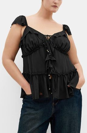 City Chic Bryn Ruffle Chiffon Peplum Top in Black at Nordstrom, Size 14W