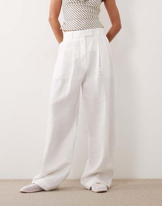 Arket Mango - Pantaloni sartoriali in lino bianchi-Bianco