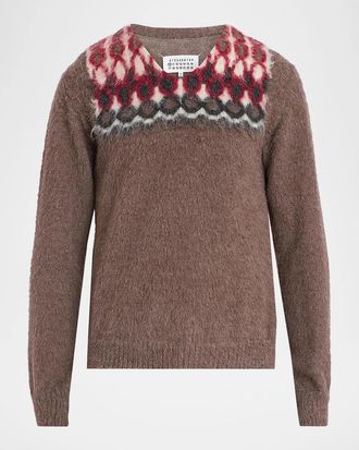 Maison Margiela Men & apos;s Fair Isle-Inspired Wool-Alpaca V-Neck Sweater