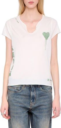 Zadig&Voltaire Tunisien Strass Heart Embellished Keyhole Cotton Graphic T-Shirt in Judo at Nordstrom, Size X-Small
