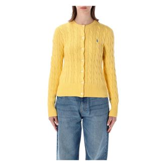 Polo Ralph Lauren Cardigans, female, Yellow, Size: L Cable-Knit Cotton Crewneck Cardigan