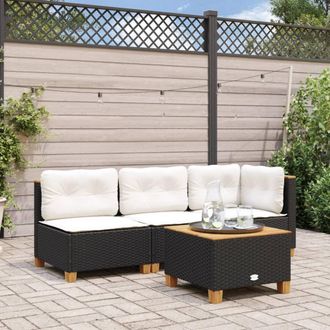 vidaXL Vidaxl - Sof&aacute; De Jard&iacute;n De 3 Plazas Con Cojines Rat&aacute;n Sint&eacute;tico Negro