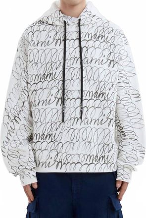 Marni Scribbled Organic Cotton Motif Hoodie In Natural White