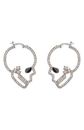 Eye Candy Los Angeles Double Skull Crystal Drop Earrings in Silver at Nordstrom Rack