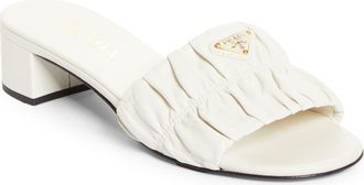 Prada Ruched Logo Sandal in Bianco at Nordstrom, Size 10.5Us
