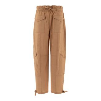 Ganni Tapered Trousers, female, Brown, Size: S Beige High Waist Pocket Pants