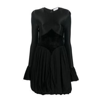Paco Rabanne Short Dresses, female, Black, Size: M Velvet-paneled Crepe de Chine Mini Dress