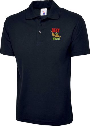 Generic Embroidered UC124 Sexy and I Mow It Polo T-Shirt, Funny Lawn Gardening Unisex Adults Top (Navy, L, l)