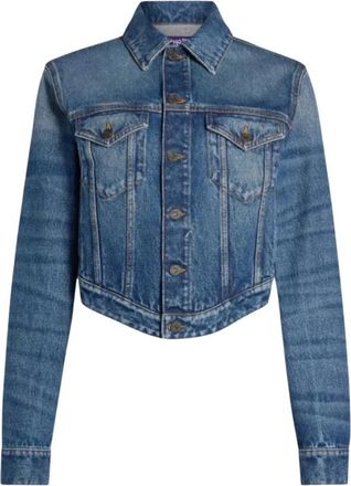 Jean Paul Gaultier Giacca in denim con logo stampato e vita ondulata - - Jackets - Donna - Blu - S