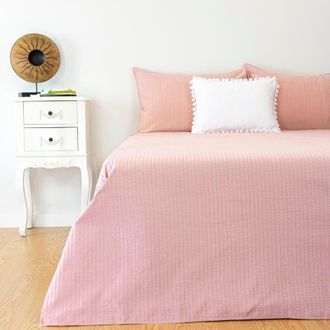 Casa da Laura Funda n&oacute;rdica rayas 100% algod&oacute;n rosa cama 90 cm (160 x 220 cm 1 coj